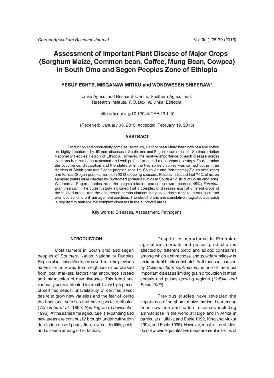 Assessment Of Important Plant Disease Of Major Crops (Sorghum Maize, Common Bean, Coffee, Mung Bean, Cowpea) In South Omo And Segen Peoples Zone Of Ethiopia - Page 2