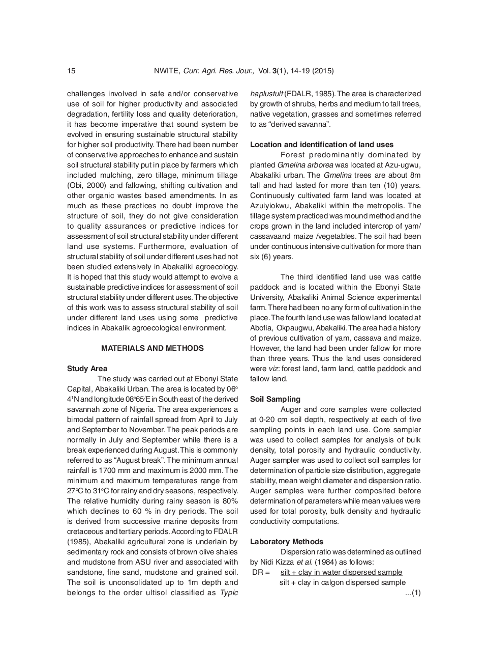 Assessment Of Soil Structural Stability Under Different Land Uses Using Some Predictive Indices In Abakaliki, Southeastern Nigeria - Page 3