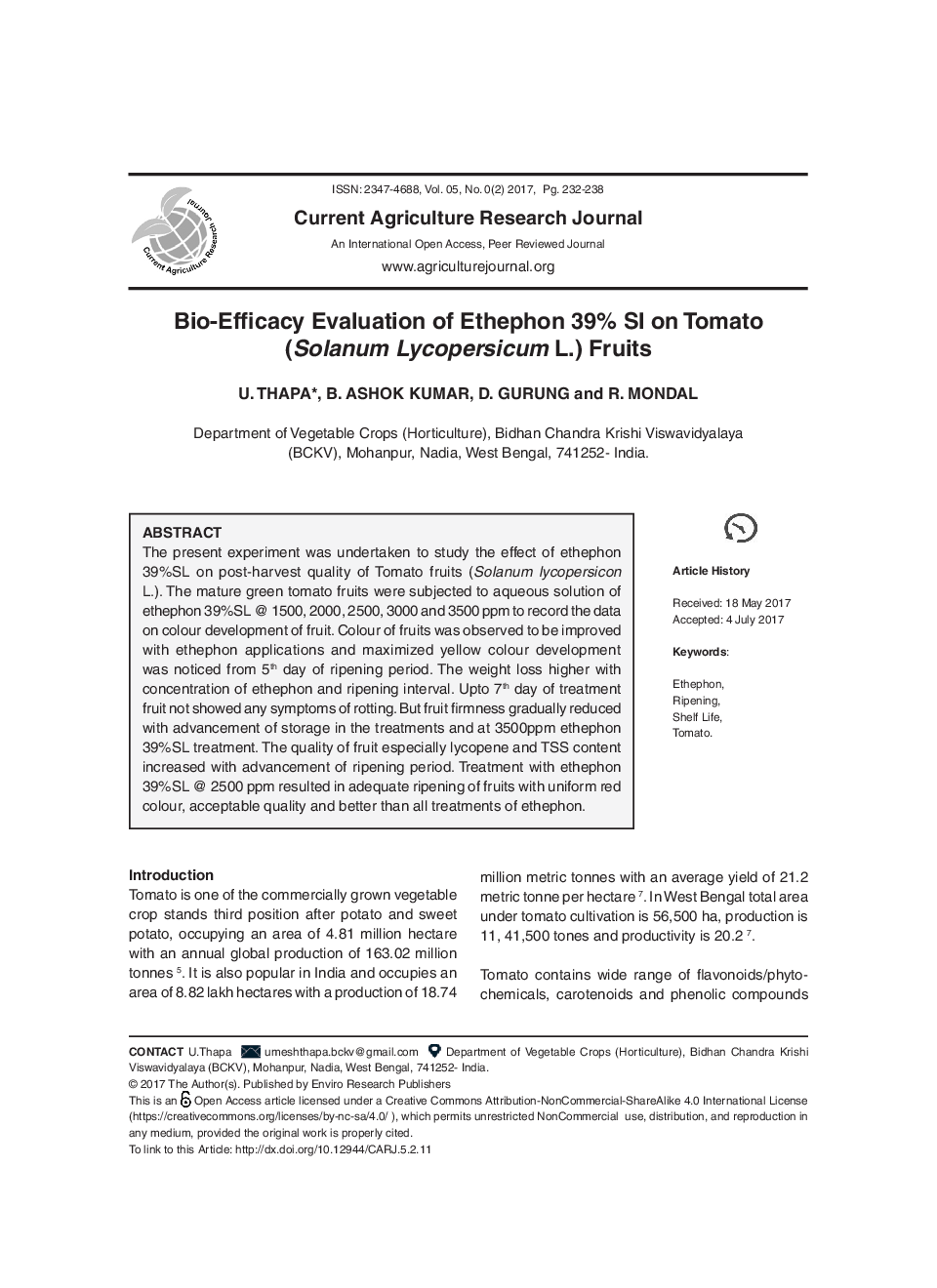 Bio-Efficacy Evaluation Of Ethephon 39% Sl On Tomato (Solanum Lycopersicum L.) Fruits - Page 2