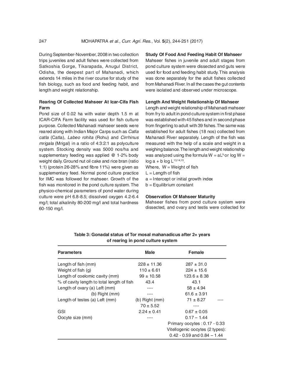 Biology Of Mahanadi Mahseer, Tor Mosal Mahanadicus (David) Reared In Freshwater Pond Culture System - Page 5