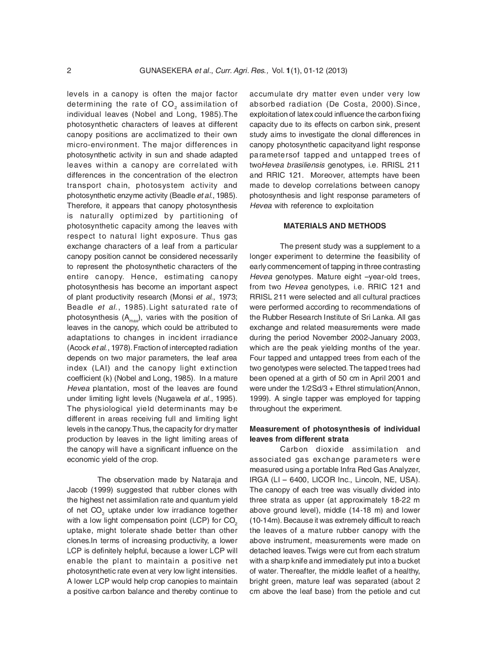 Canopy Photosynthetic Capacity And Light Response Parameters Of Rubber Hevea Brasiliensis With Reference To Exploitation - Page 3