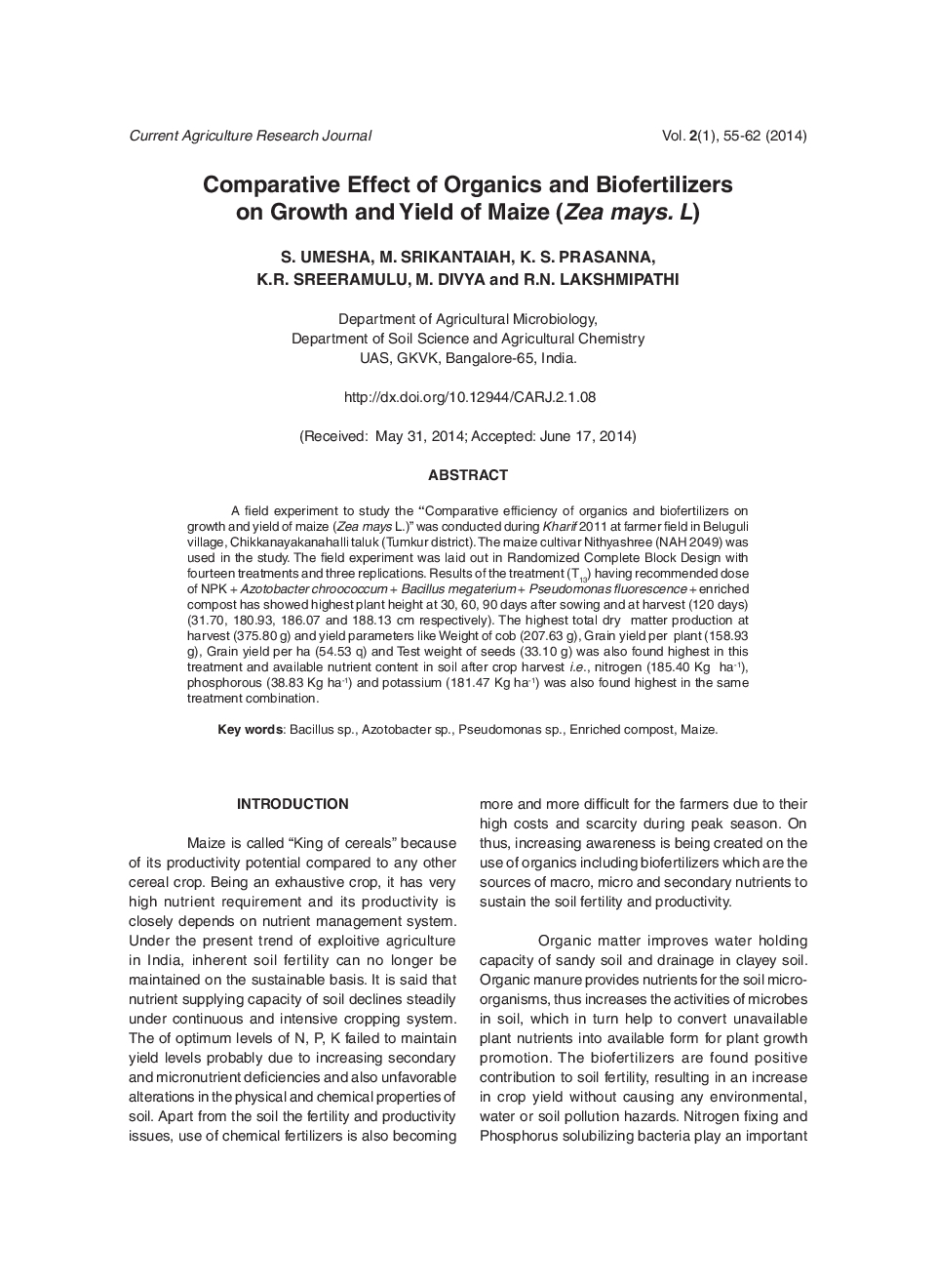 Comparative Effect Of Organics And Biofertilizers On Growth And Yield Of Maize (Zea mays. L) - Page 2