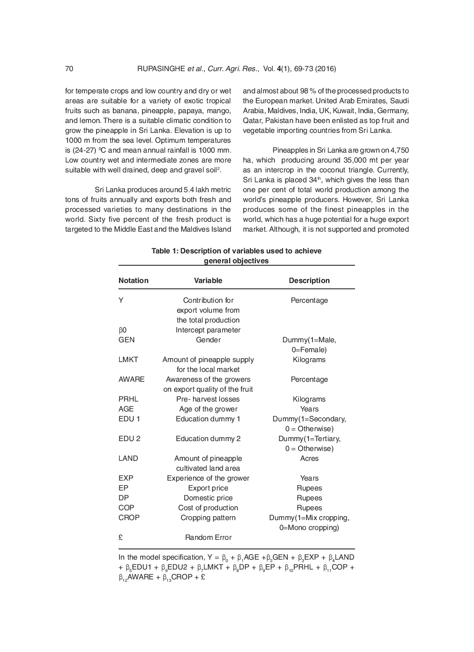 Determinants For Contribution Of Pineapple Growers For Export Volume In Gampaha District In Sri Lanka - Page 3