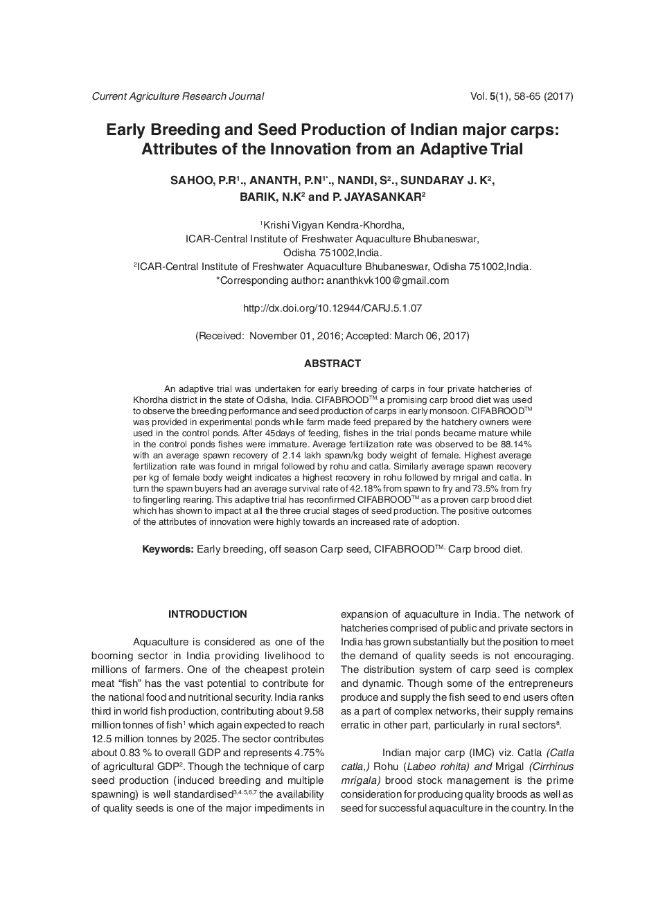 Early Breeding And Seed Production Of Indian Major Carps: Attributes Of The Innovation From An Adaptive Trial - Page 2