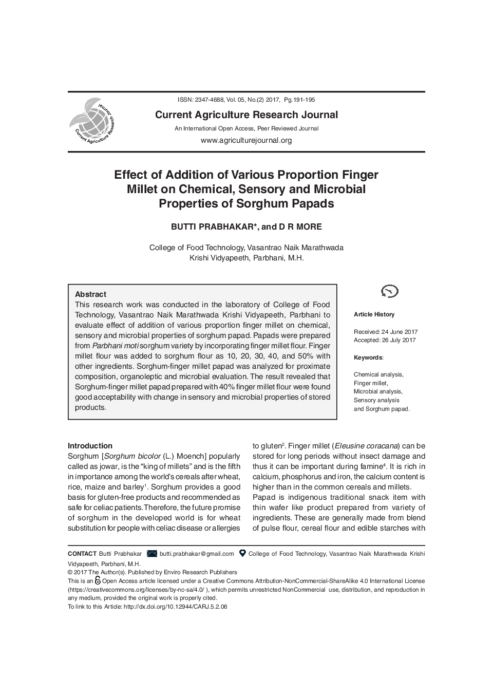 Effect Of Addition Of Various Proportion Finger Millet On Chemical, Sensory And Microbial Properties Of Sorghum Papads - Page 2
