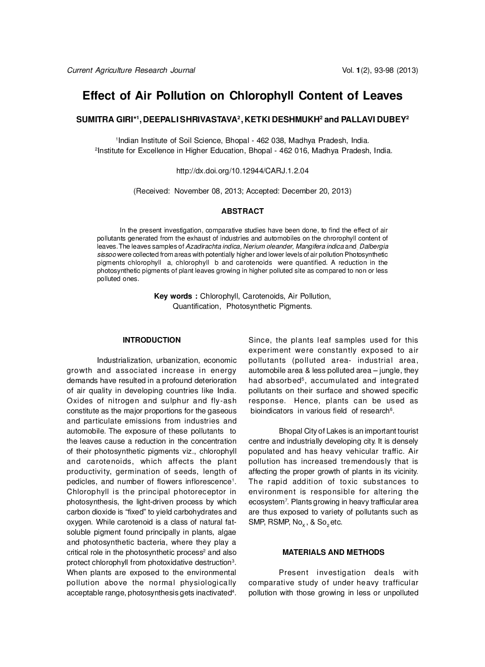 Effect Of Air Pollution On Chlorophyll Content Of Leaves - Page 2