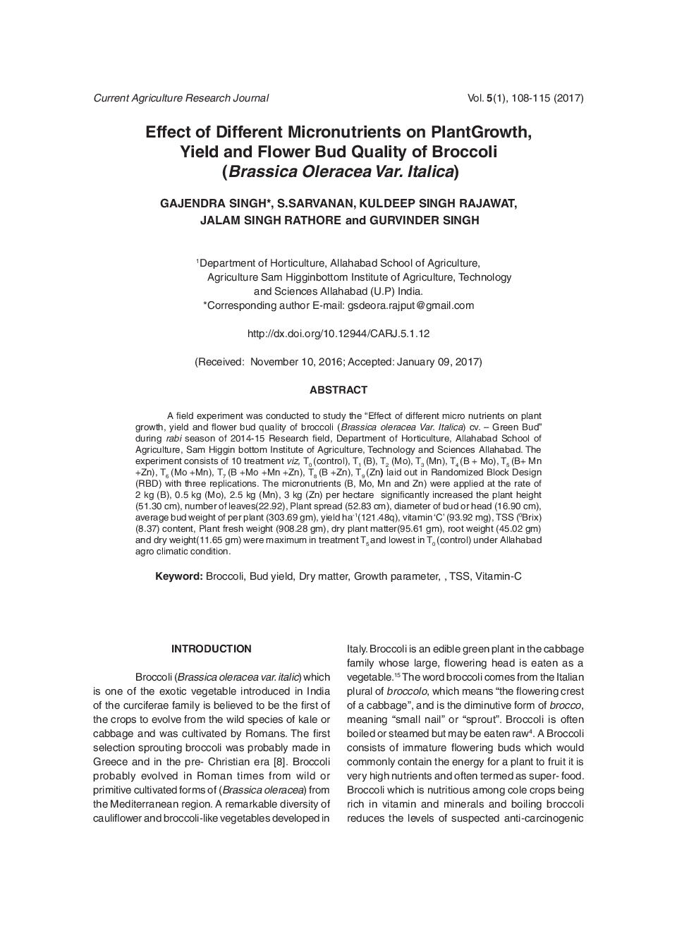 Effect Of Different Micronutrients On PlantGrowth, Yield And Flower Bud Quality Of Broccoli (Brassica Oleracea Var. Italica) - Page 2