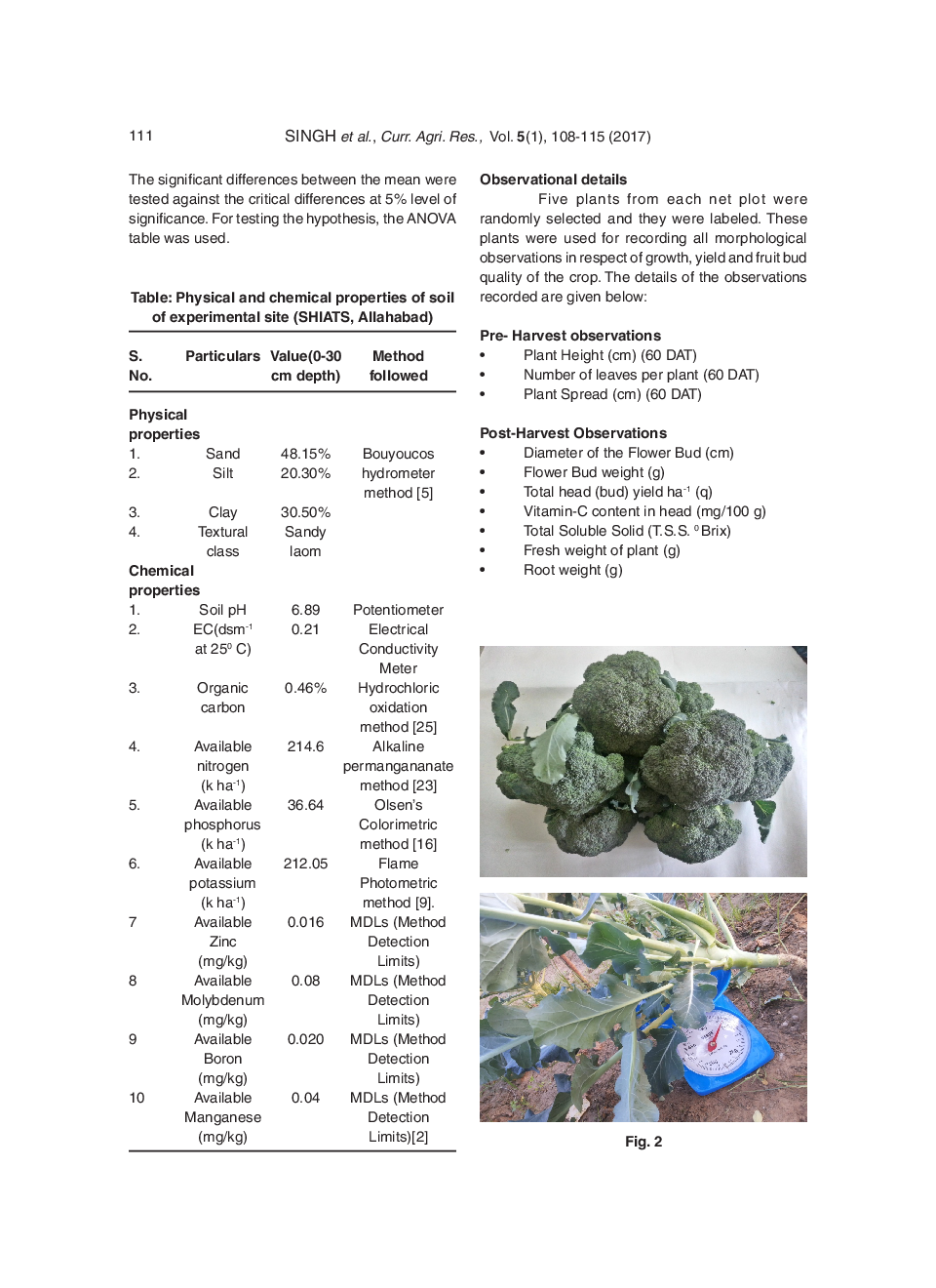 Effect Of Different Micronutrients On PlantGrowth, Yield And Flower Bud Quality Of Broccoli (Brassica Oleracea Var. Italica) - Page 5