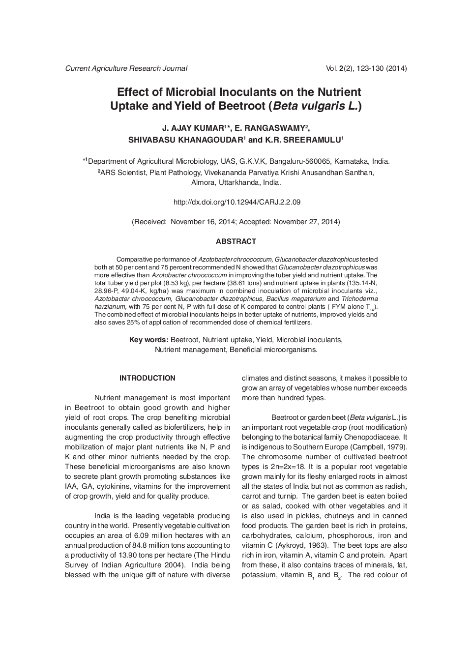 Effect Of Microbial Inoculants On The Nutrient Uptake And Yield Of Beetroot (Beta Vulgaris L.) - Page 2