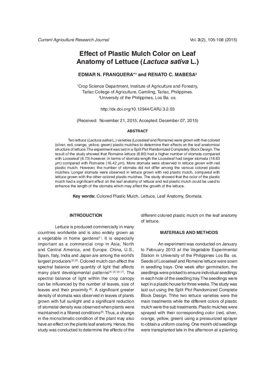 Effect Of Plastic Mulch Color On Leaf Anatomy Of Lettuce (Lactuca Sativa L.) - Page 2