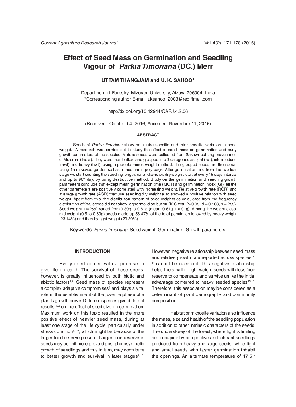Effect Of Seed Mass On Germination And Seedling Vigour Of Parkia Timoriana (DC.) Merr - Page 2