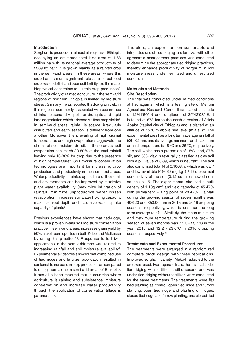 Effect Of Tied Ridging And Fertilizer On The Productivity Of Sorghum [Sorghum Bicolor (L.)Moench] At Raya Valley, Northern Ethiopia - Page 3