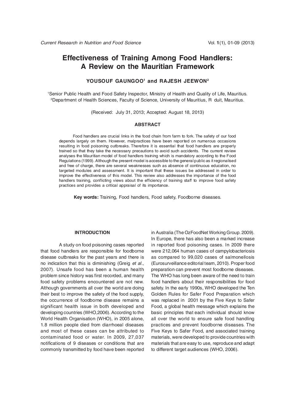 Effectiveness Of Training Among Food Handlers: A Review On The Mauritian Framework - Page 2