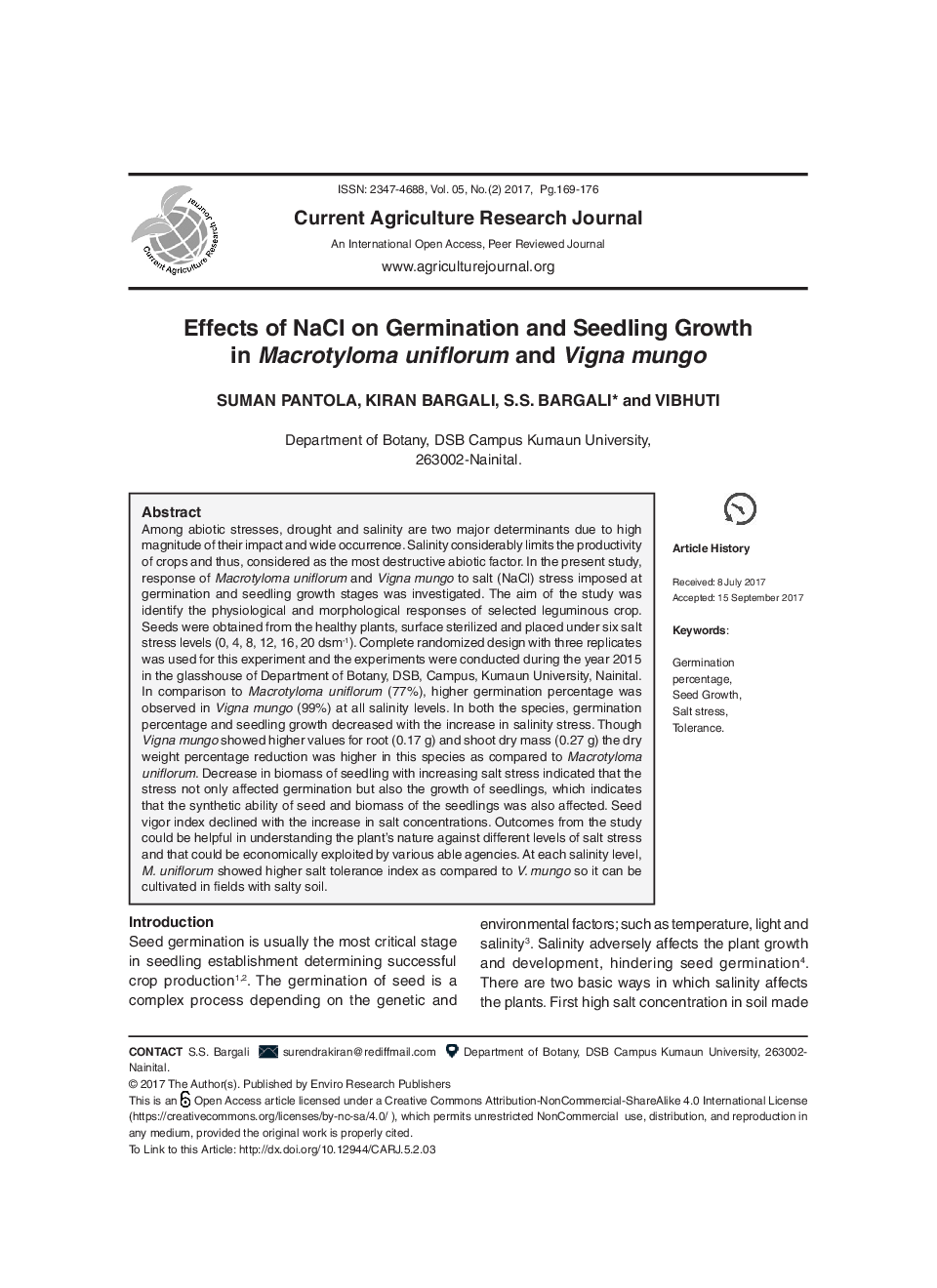 Effects Of NaCl On Germination And Seedling Growth In Macrotyloma Uniflorum And Vigna Mungo - Page 2