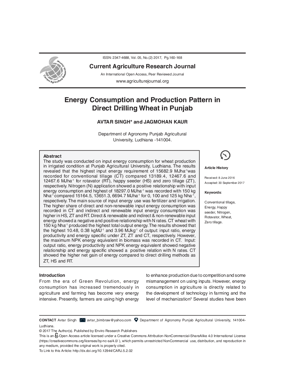 Energy Consumption And Production Pattern In Direct Drilling Wheat In Punjab - Page 2