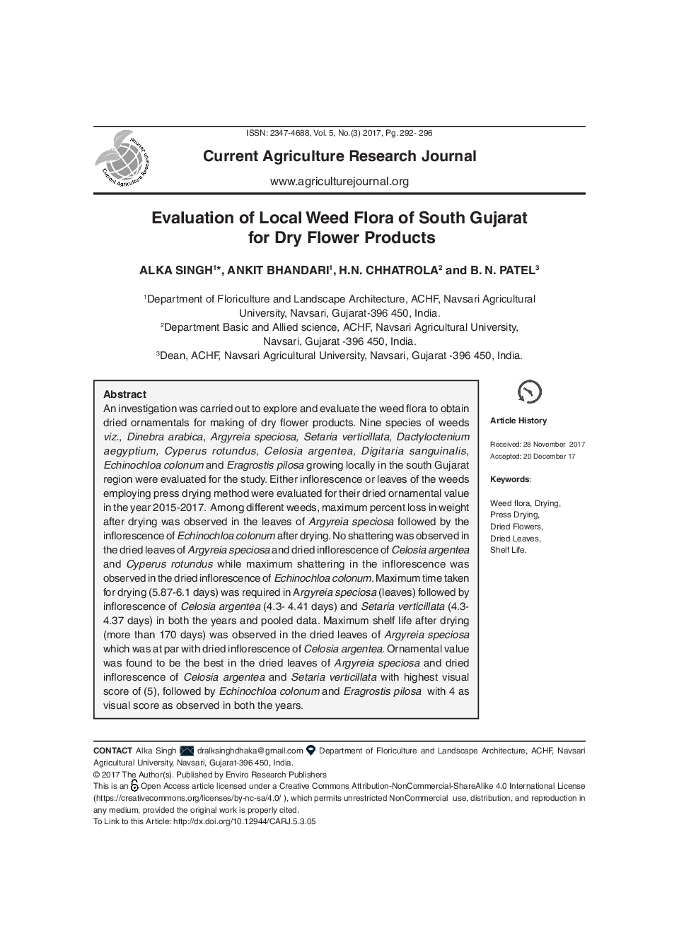 Evaluation Of Local Weed Flora Of South Gujarat For Dry Flower Products - Page 2