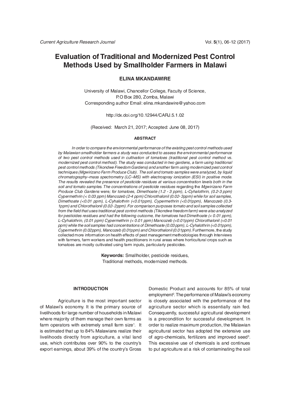 Evaluation Of Traditional And Modernized Pest Control Methods Used By Smallholder Farmers In Malawi - Page 2