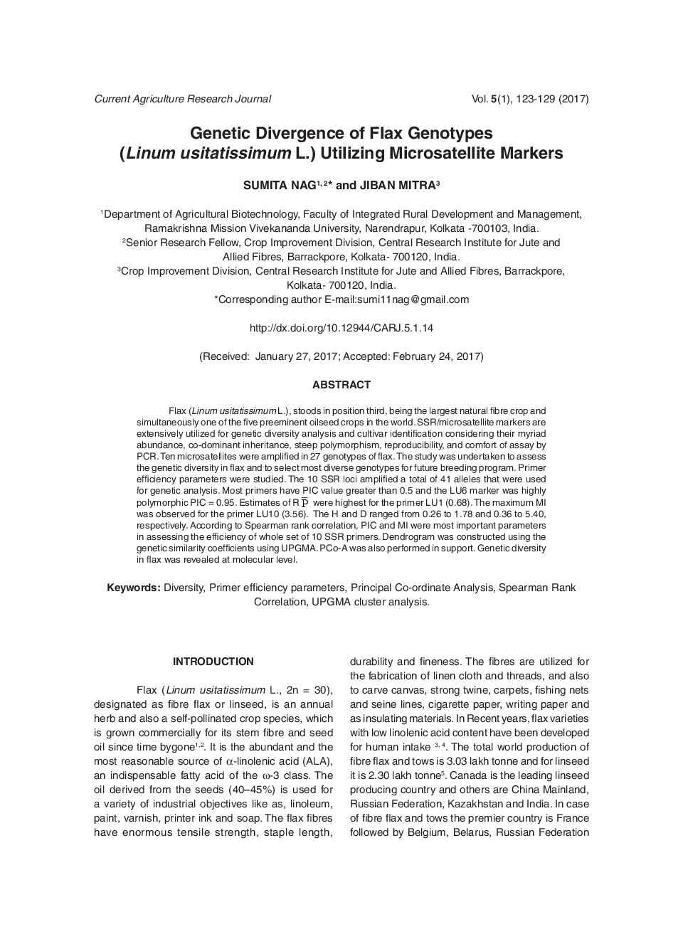 Genetic Divergence Of Flax Genotypes (Linum usitatissimum L.) Utilizing Microsatellite Markers - Page 2