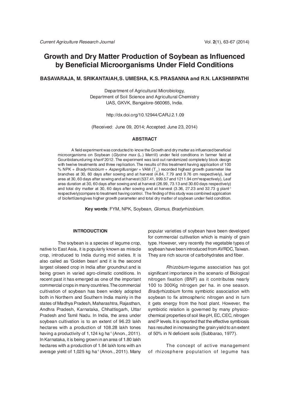 Growth And Dry Matter Production Of Soybean As Influenced By Beneficial Microorganisms Under Field Conditions - Page 2