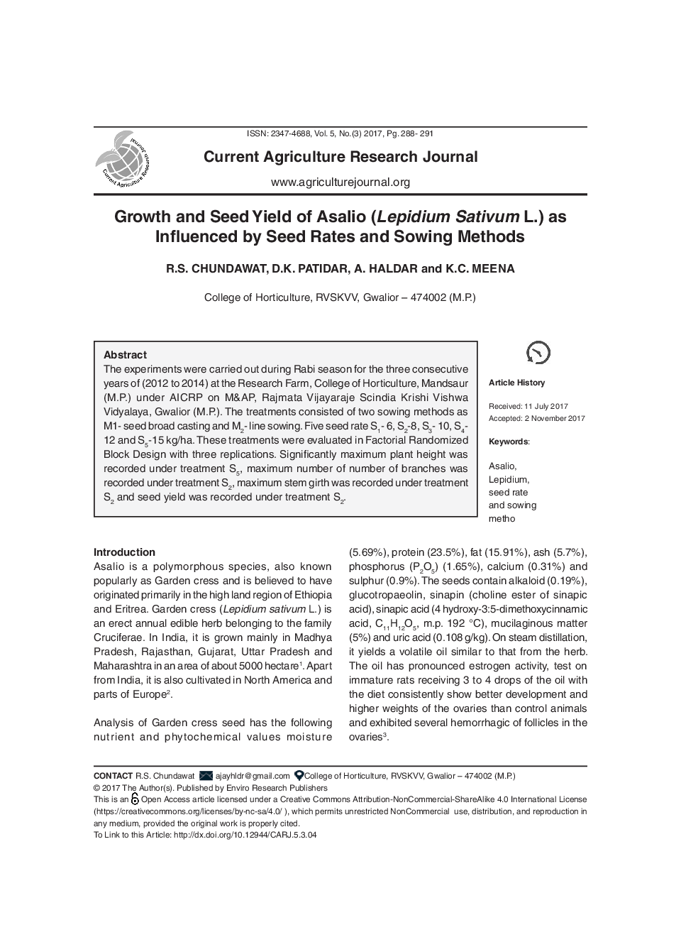 Growth And Seed Yield Of Asalio (Lepidium Sativum L.) As Influenced By Seed Rates And Sowing Methods - Page 2