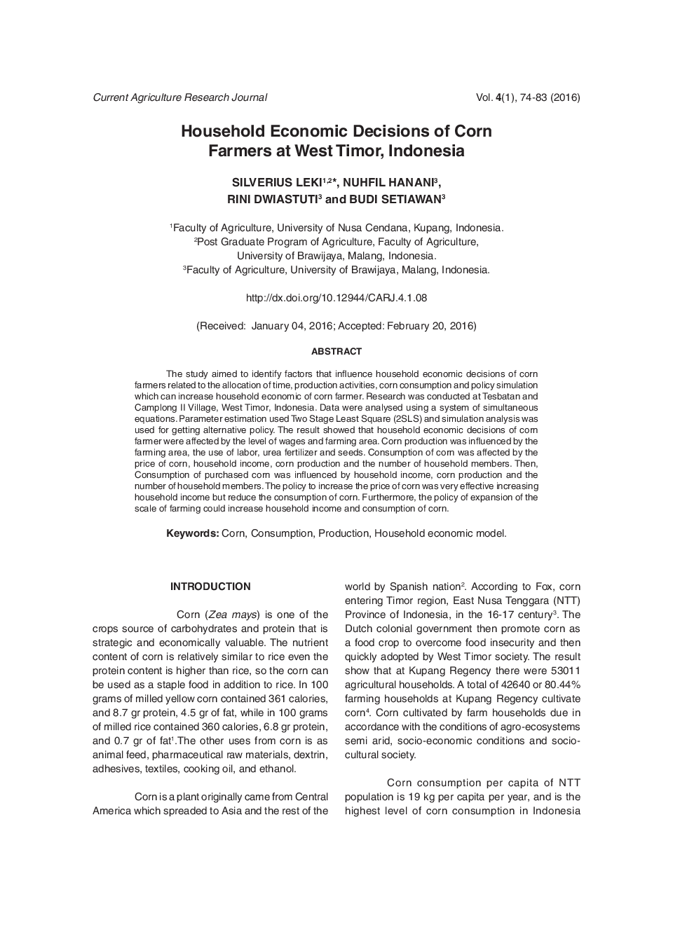 Household Economic Decisions Of Corn Farmers At West Timor, Indonesia - Page 2