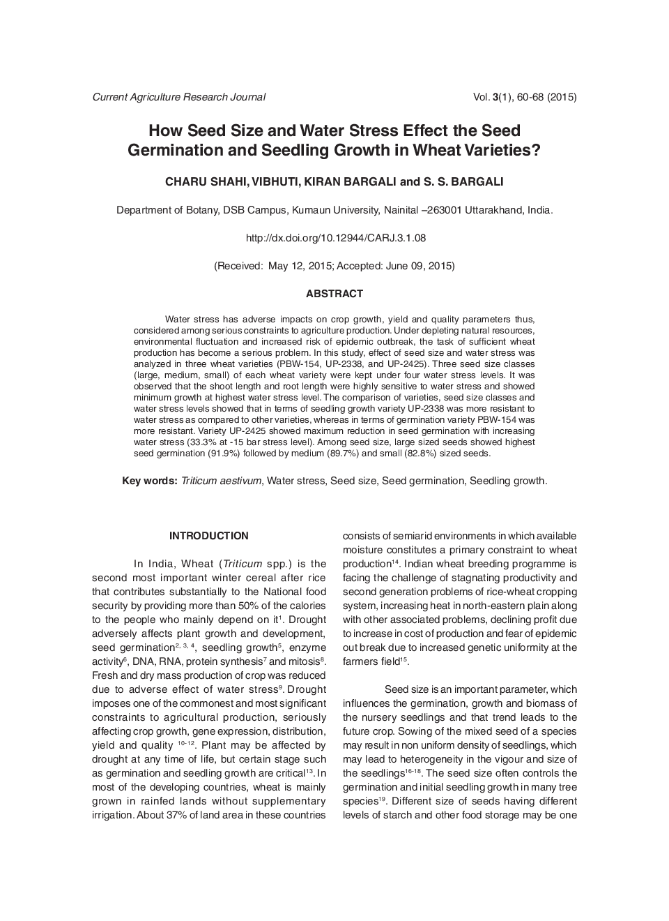 How Seed Size And Water Stress Effect The Seed Germination And Seedling Growth In Wheat Varieties? - Page 2