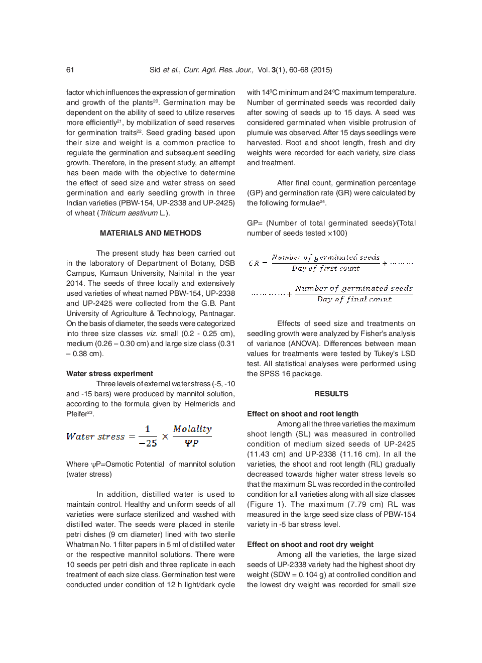 How Seed Size And Water Stress Effect The Seed Germination And Seedling Growth In Wheat Varieties? - Page 3