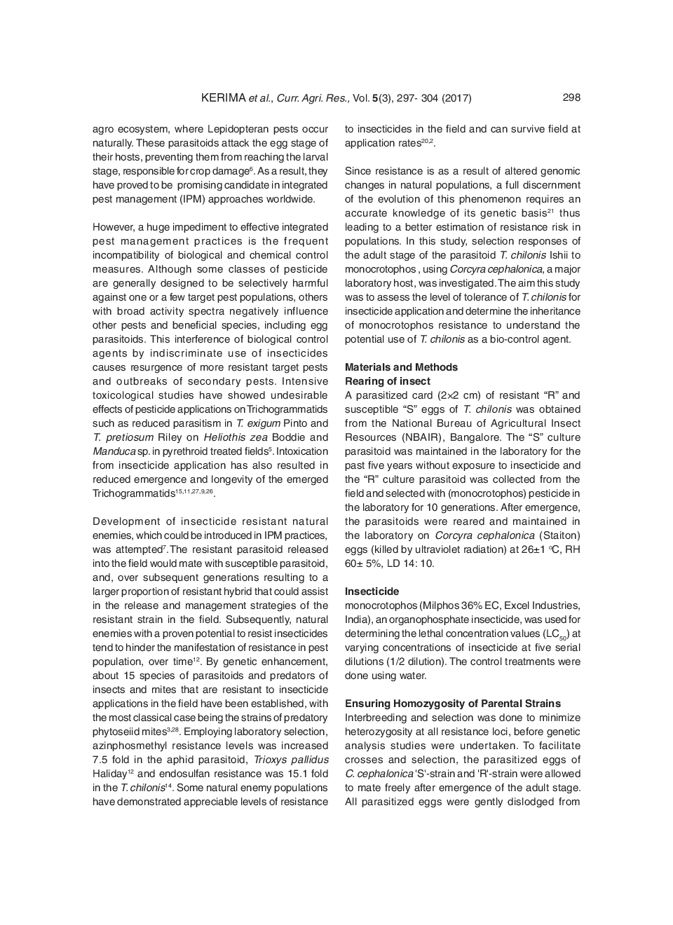 Inheritance Of Monocrotophos Resistance In Egg Parasitoid Trichogramma Chilonis (Ishii) (Hymenoptera:Trichogrammatidae) - Page 3