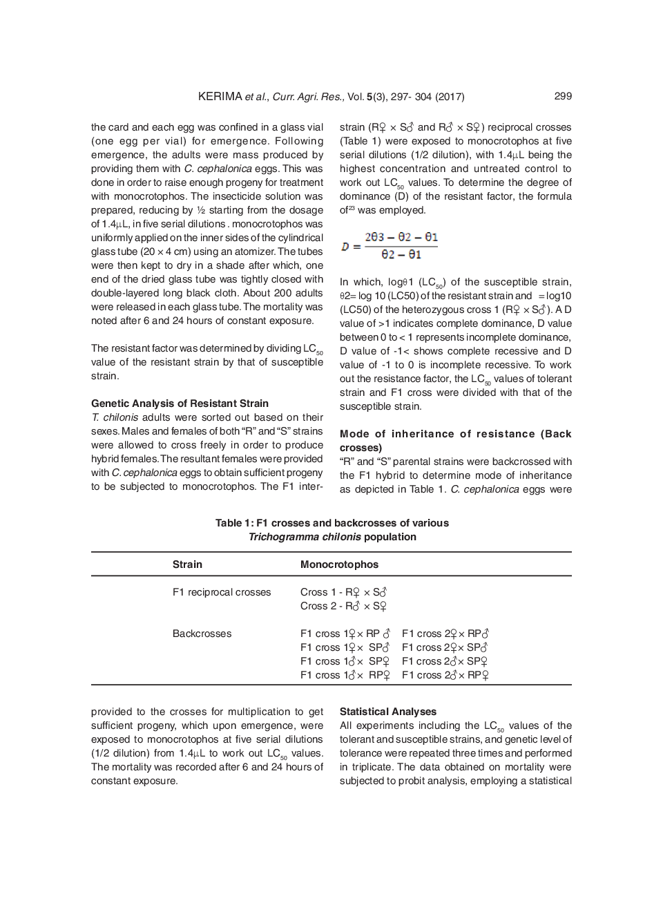 Inheritance Of Monocrotophos Resistance In Egg Parasitoid Trichogramma Chilonis (Ishii) (Hymenoptera:Trichogrammatidae) - Page 4