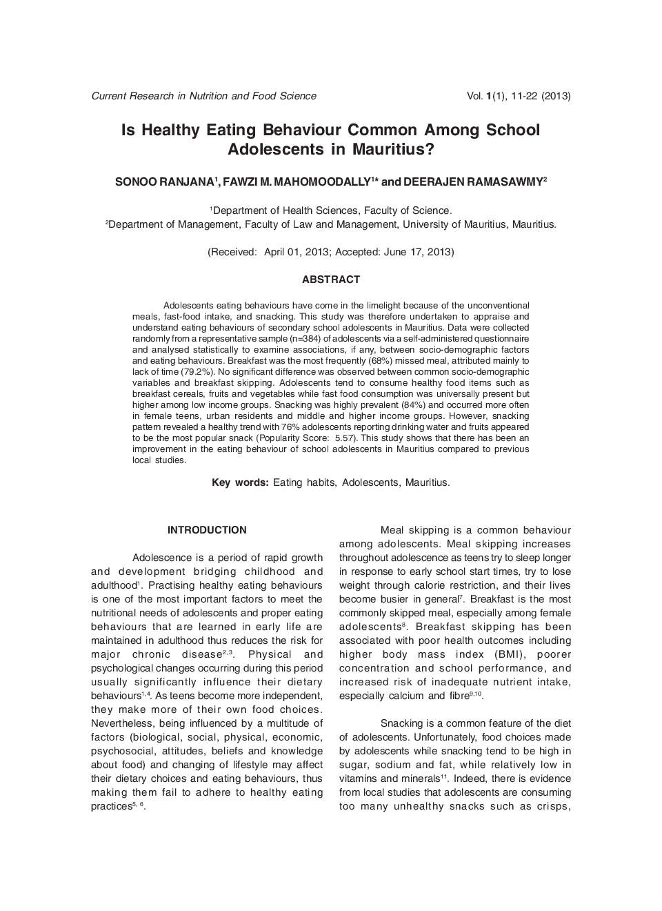 Is Healthy Eating Behaviour Common Among School Adolescents in Mauritius? - Page 2