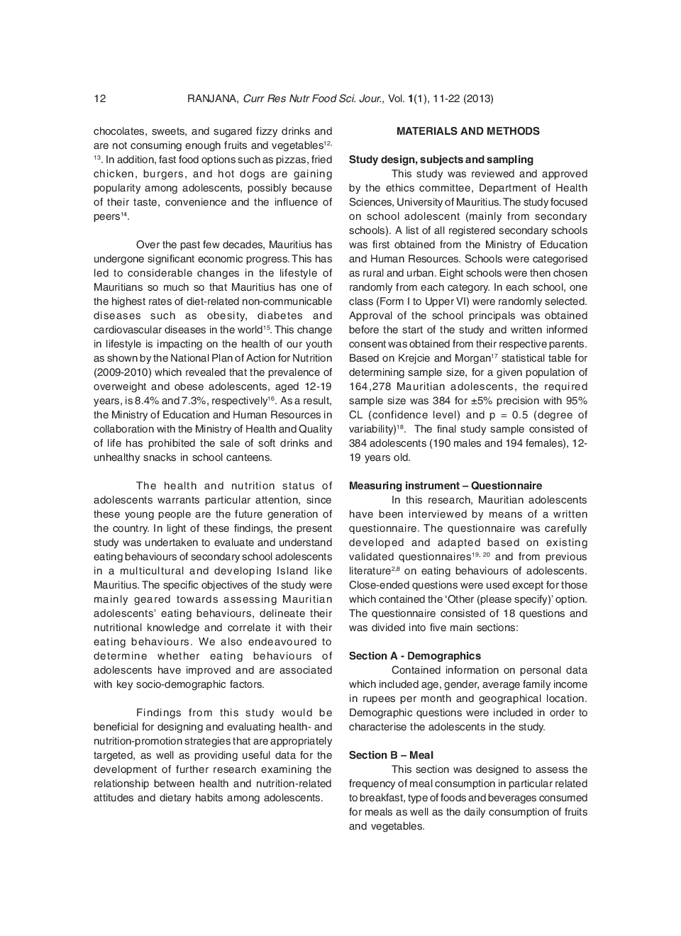 Is Healthy Eating Behaviour Common Among School Adolescents in Mauritius? - Page 3