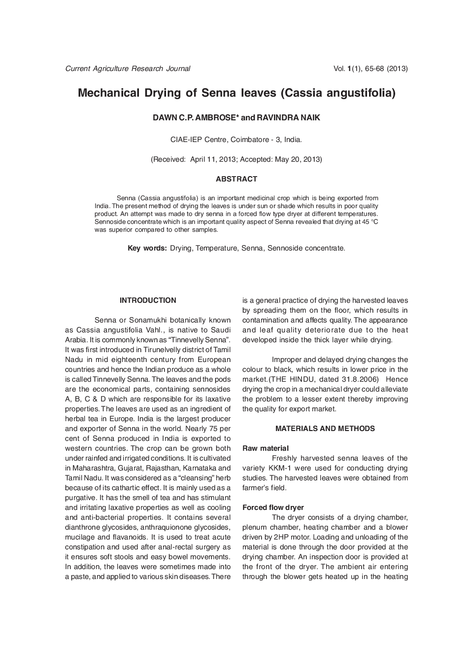 Mechanical Drying Of Senna leaves (Cassia Angustifolia) - Page 2