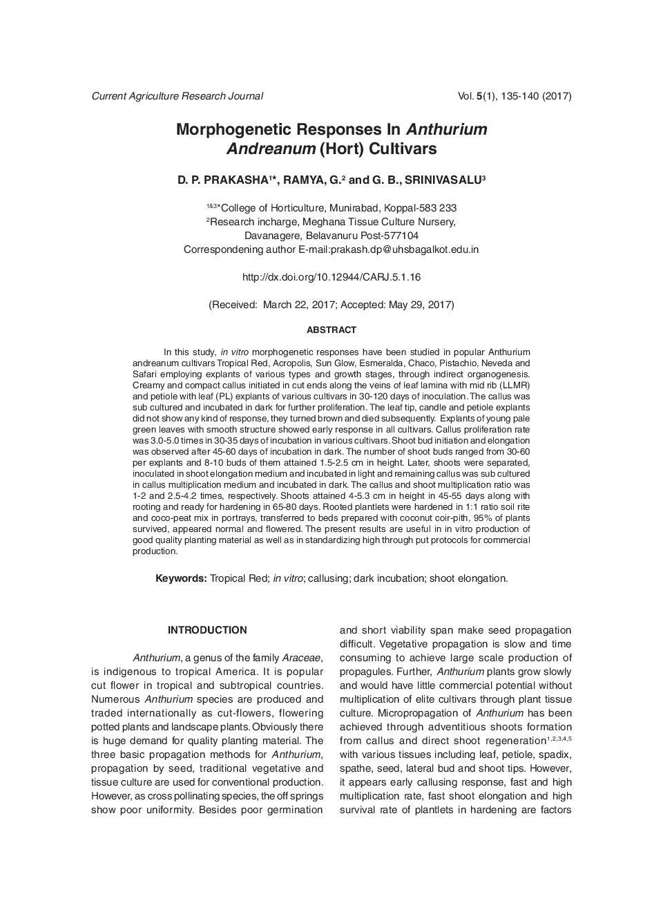 Morphogenetic Responses In Anthurium Andreanum (Hort) Cultivars - Page 2