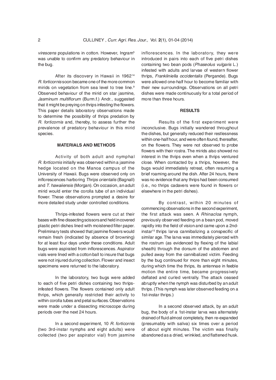 Notes On Predatory Behaviour In Rhinacloa Forticornis (Hemiptera: Miridae ) - Page 3