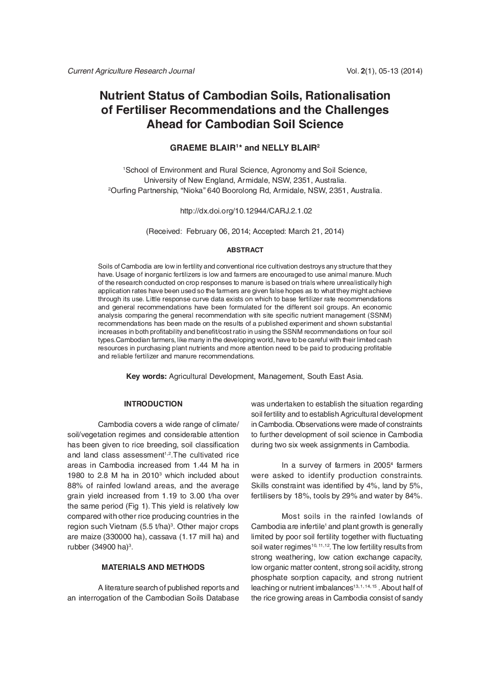 Nutrient Status Of Cambodian Soils, Rationalisation Of Fertiliser Recommendations And The Challenges Ahead For Cambodian Soil Science - Page 2