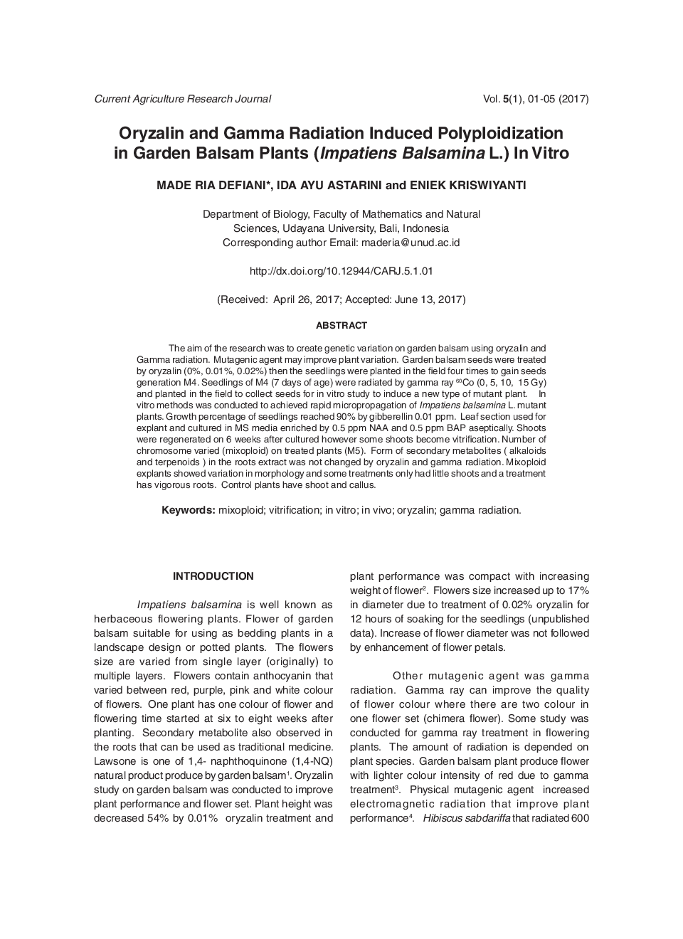 Oryzalin And Gamma Radiation Induced Polyploidization In Garden Balsam Plants (Impatiens Balsamina L.) In Vitro - Page 2