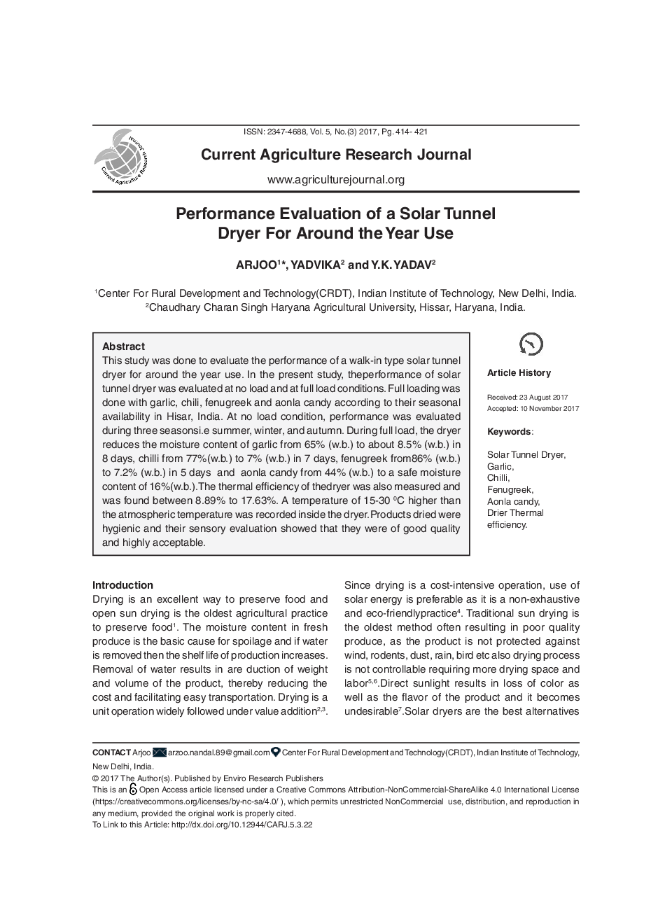 Performance Evaluation Of A Solar Tunnel Dryer For Around The Year Use - Page 2