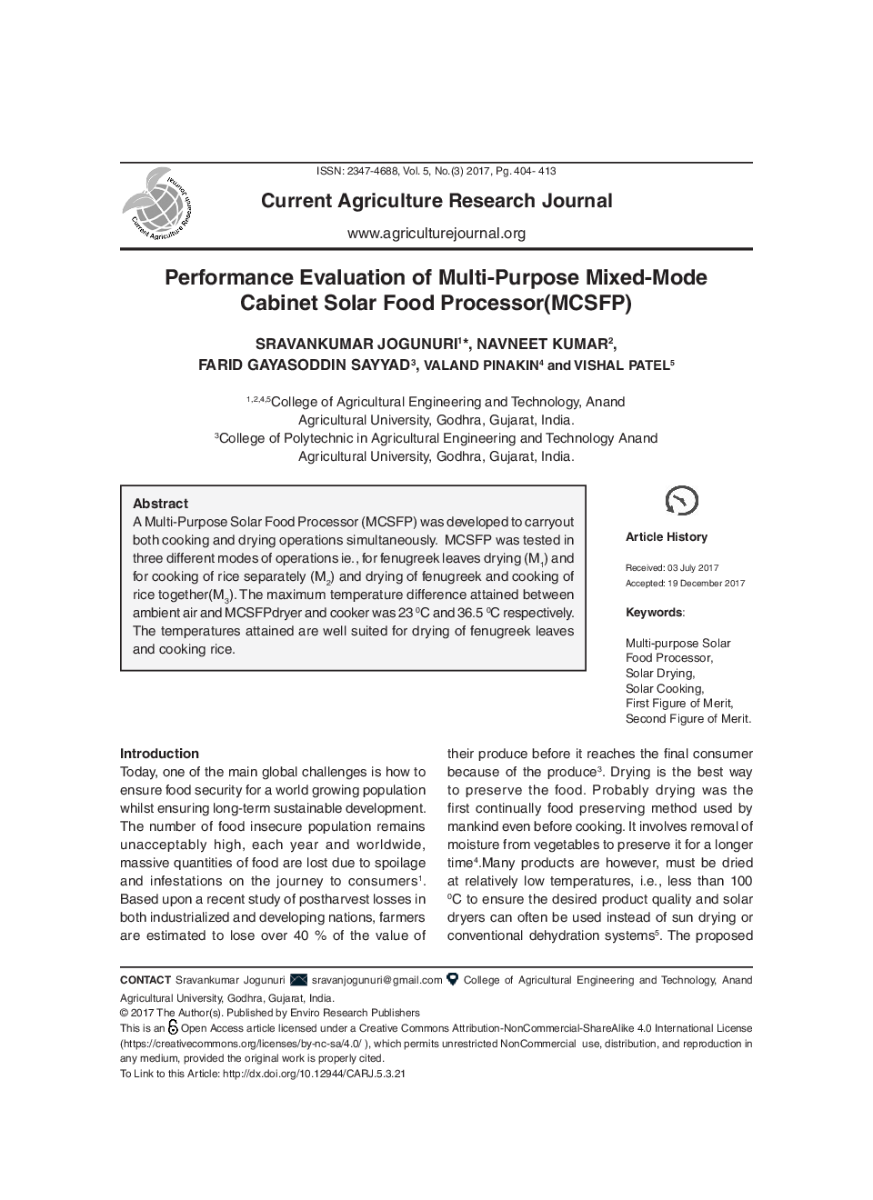 Performance Evaluation Of Multi-Purpose Mixed-Mode Cabinet Solar Food Processor(MCSFP) - Page 2