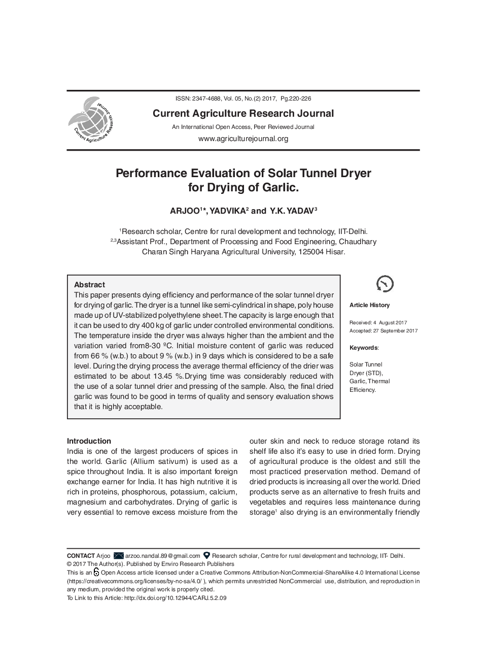 Performance Evaluation Of Solar Tunnel Dryer For Drying Of Garlic - Page 2