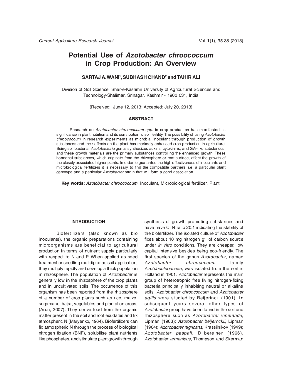 Potential Use of Azotobacter Chroococcum in Crop Production: An Overview - Page 2