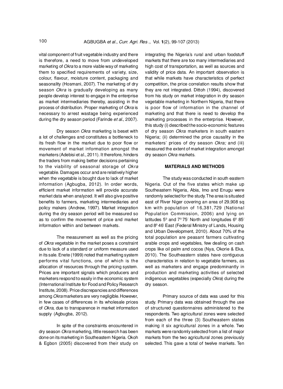 Price Causality And Bivariate Autoregressive Analysis Of Dry Season Okra Marketing In Southeastern Nigeria - Page 3