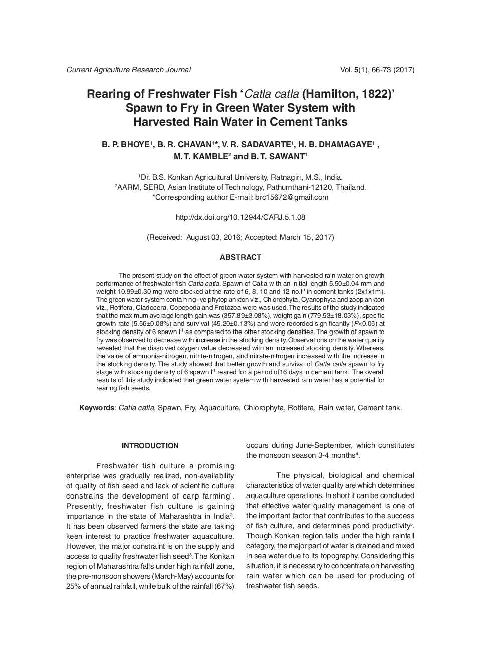 Rearing Of Freshwater Fish ‘Catla Catla (Hamilton, 1822) Spawn To Fry In Green Water System With Harvested Rain Water In Cement Tanks - Page 2