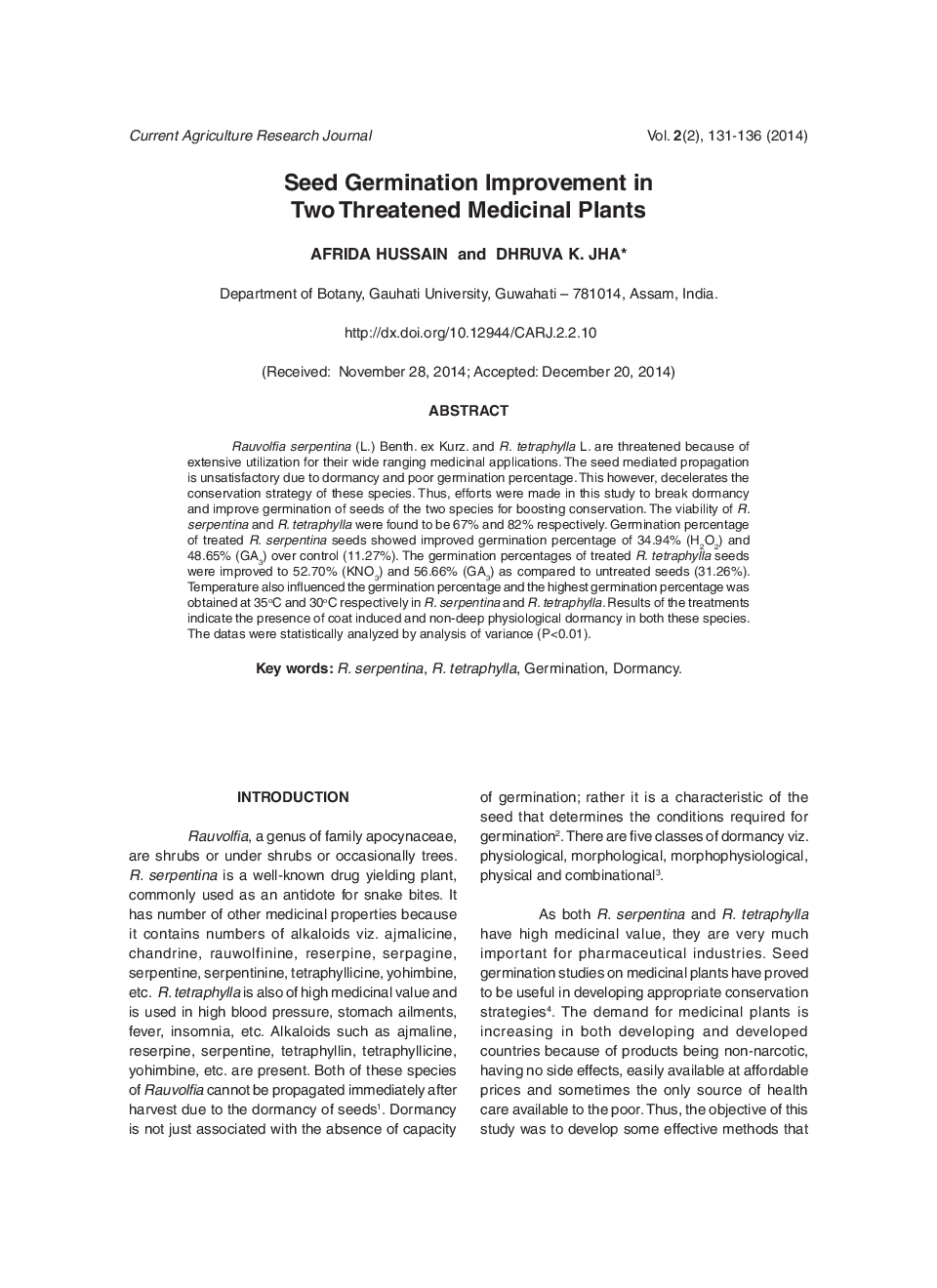 Seed Germination Improvement In Two Threatened Medicinal Plants - Page 2