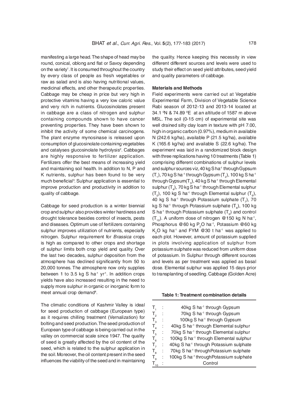 Seed Yield And Quality Parameters Of Cabbage (Brassica Oleracea Var. Capitata) In Relation To Different Sources And Levels Of Sulphur - Page 3