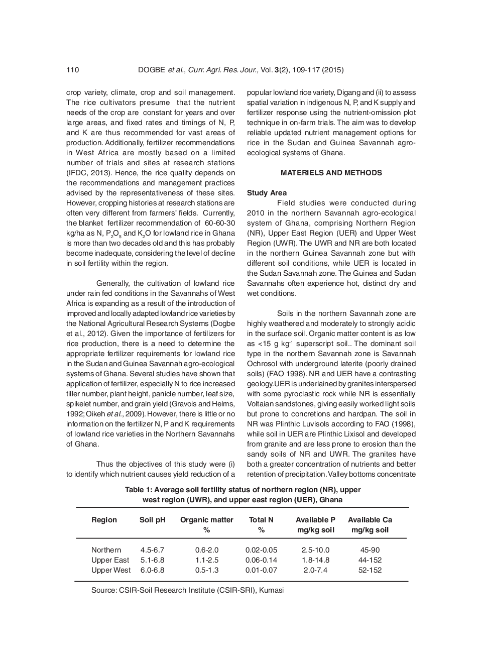Site-Specific Nutrient Management For Lowland Rice In The Northern Savannah Zones Of Ghana - Page 3