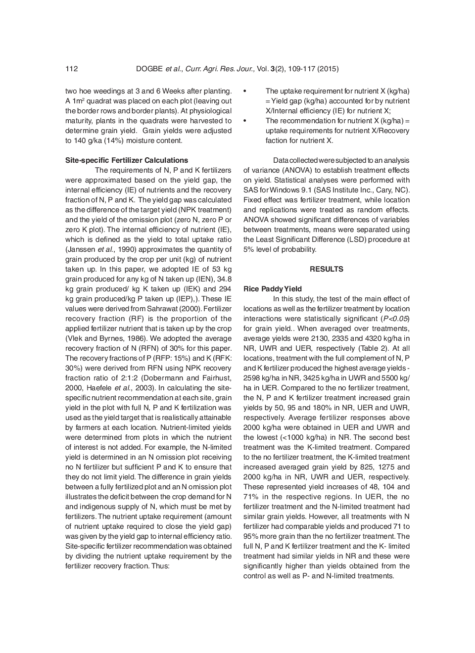 Site-Specific Nutrient Management For Lowland Rice In The Northern Savannah Zones Of Ghana - Page 5