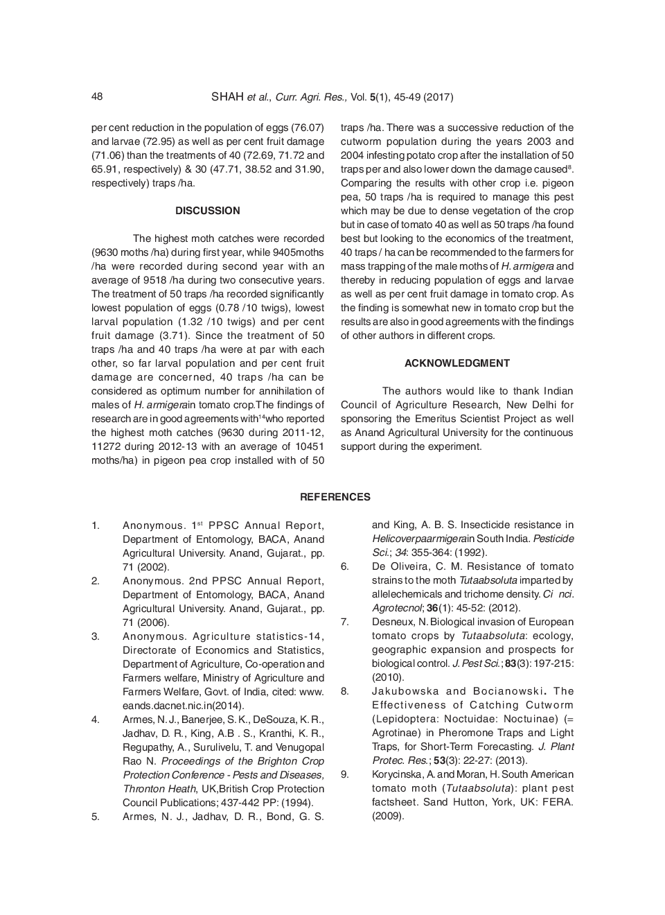 Standardization Of Pheromone Traps For The Mass Trapping Of Helicoverpa Armigera (Hubner) Hardwick In Tomato - Page 5