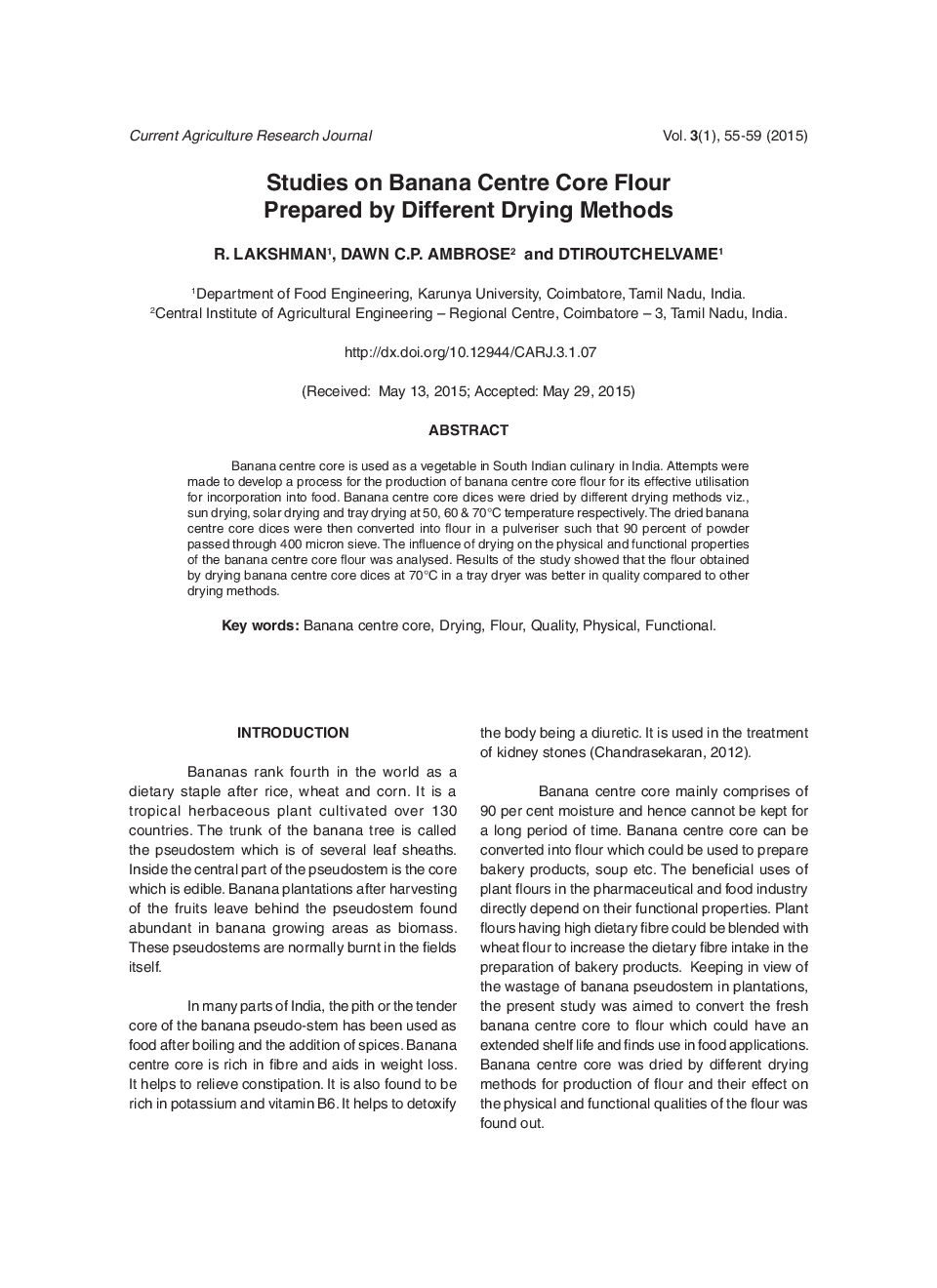 Studies On Banana Centre Core Flour Prepared By Different Drying Methods - Page 2