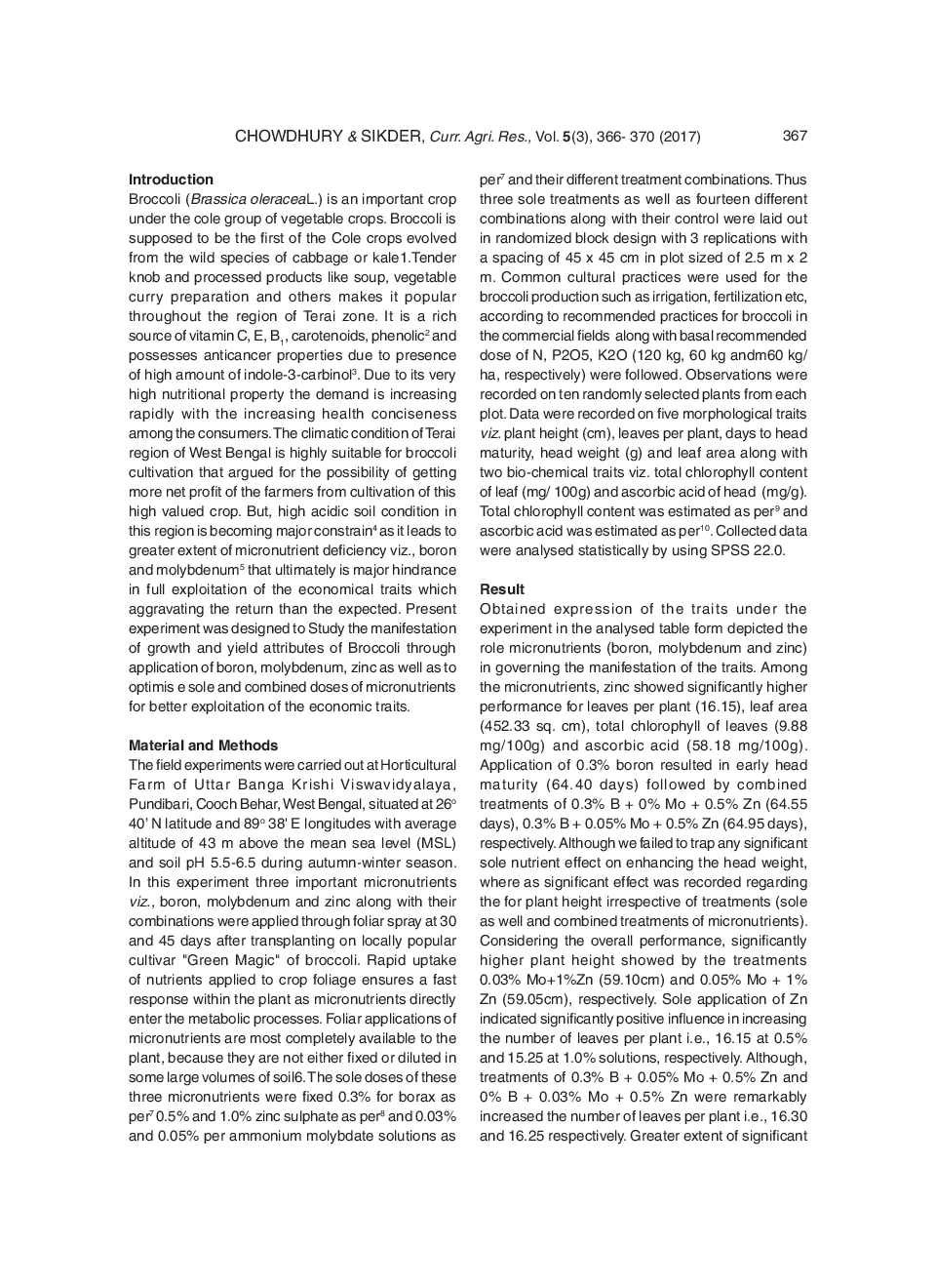 Study The Manifestation Of Growth And Yield Attributes Of Broccoli Through Application Of Boron, Molybdenum, Zinc And Their Combination Treatments In Teraiagro-Ecological Region Of West Bengal - Page 3