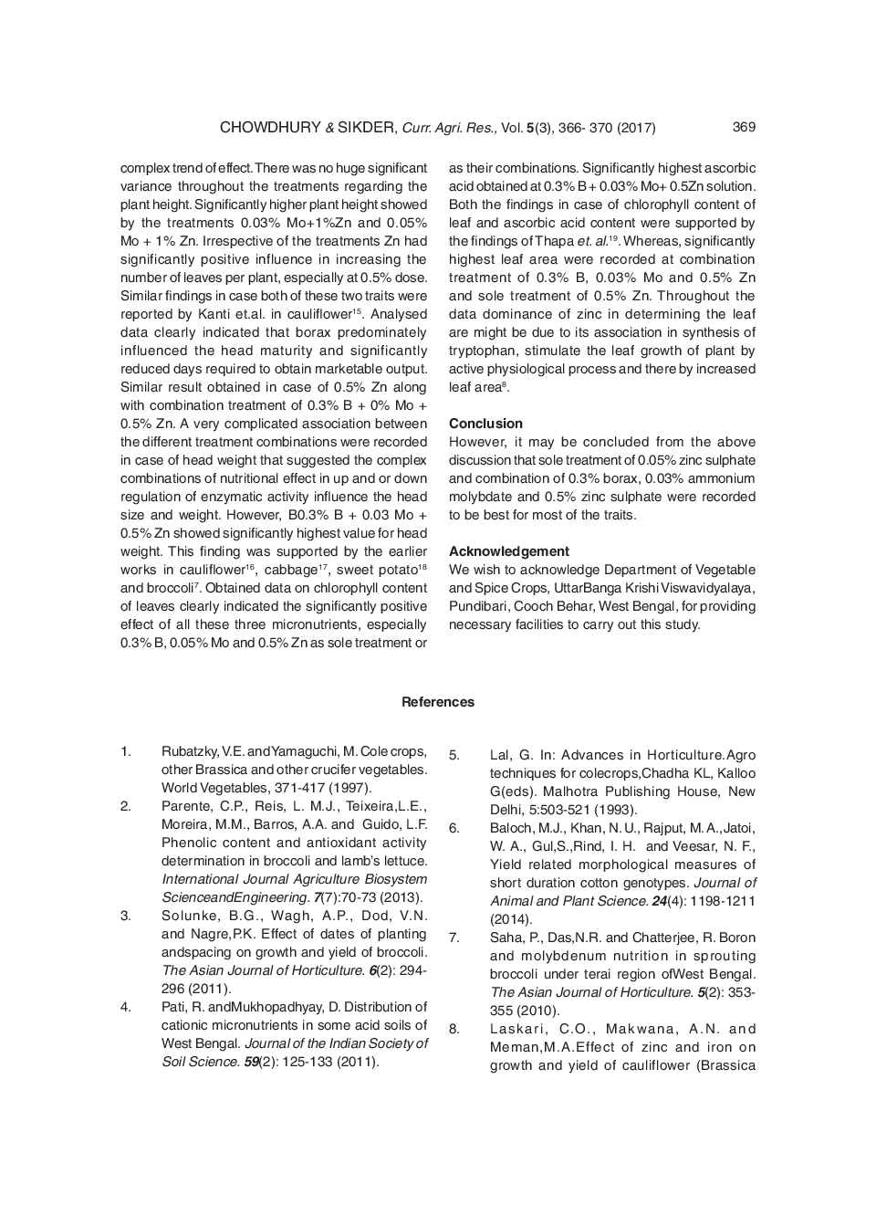 Study The Manifestation Of Growth And Yield Attributes Of Broccoli Through Application Of Boron, Molybdenum, Zinc And Their Combination Treatments In Teraiagro-Ecological Region Of West Bengal - Page 5